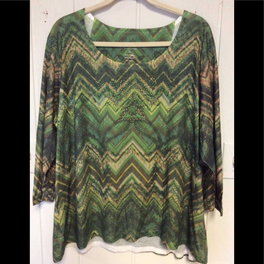 Jane Ashley Green Top 3/4 Sleeves Size 2X